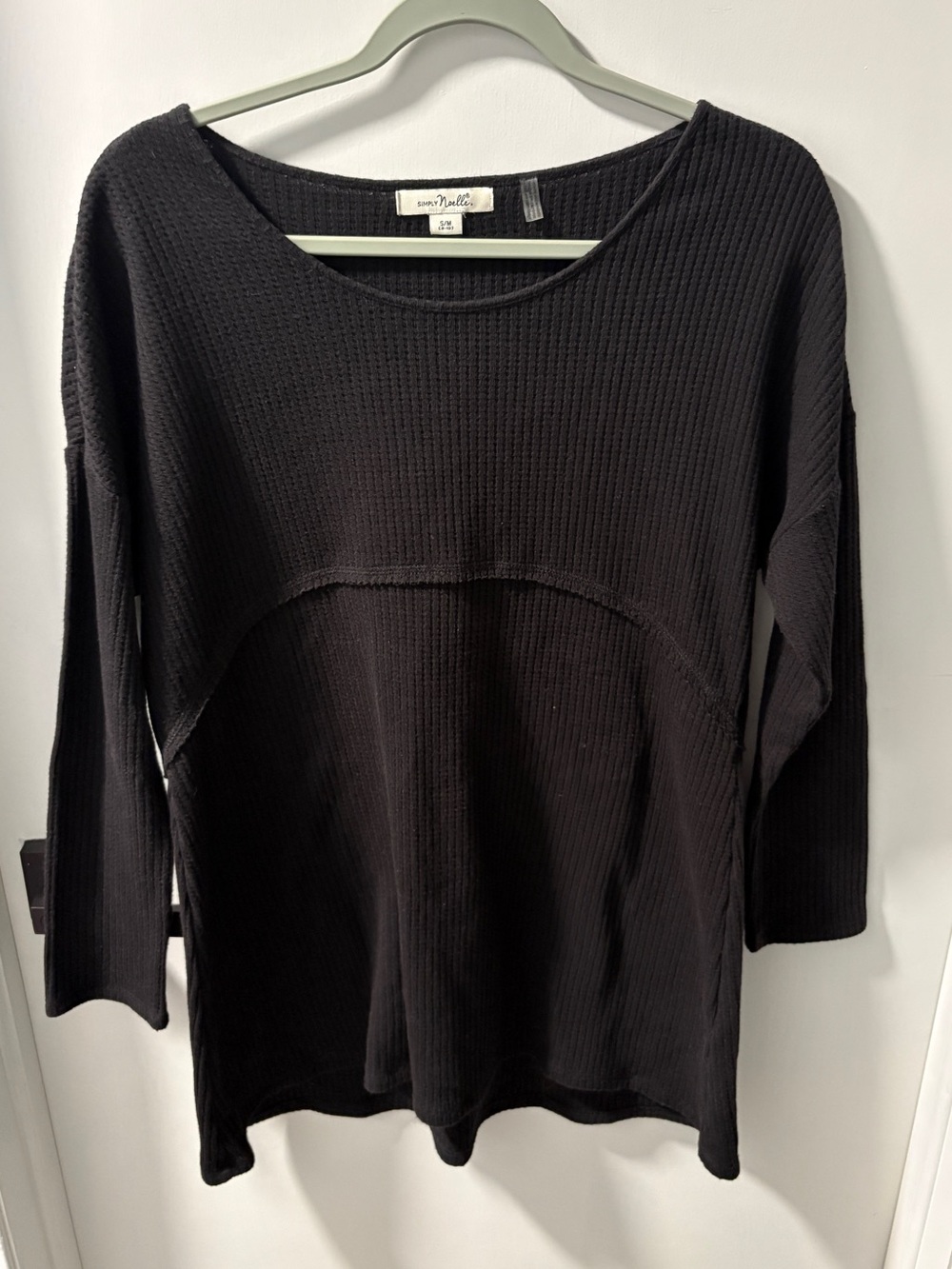 Simply Noelle Black Waffle-Knit Long Sleeve Top